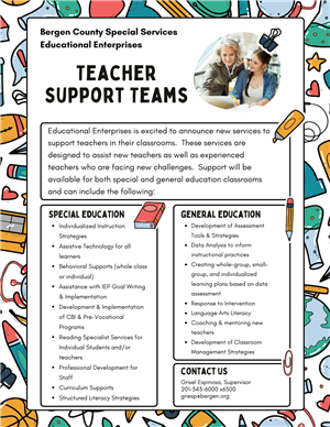 this flyer describes Teacher Support Teams services from Bergen County Special Services Educational Enterprises